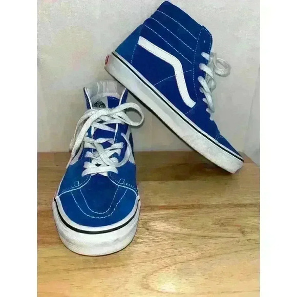 VANS Skate SK8-HI Blue and White High Top Suede Canvas Shoes Size M 9.5/ W 11 - Picture 4 of 11